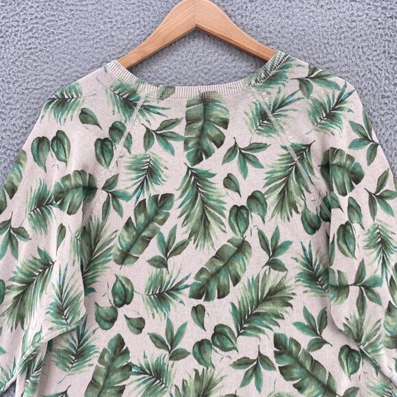 J Jill Sweater Women Large Green Fern Floral 3/4 Raglan Sleeve Crewneck Pullover - Picture 4 of 11